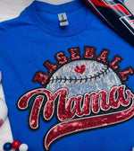 Baseball Mama Sequin Patch on Royal Blue Tee - Also in Plus Size