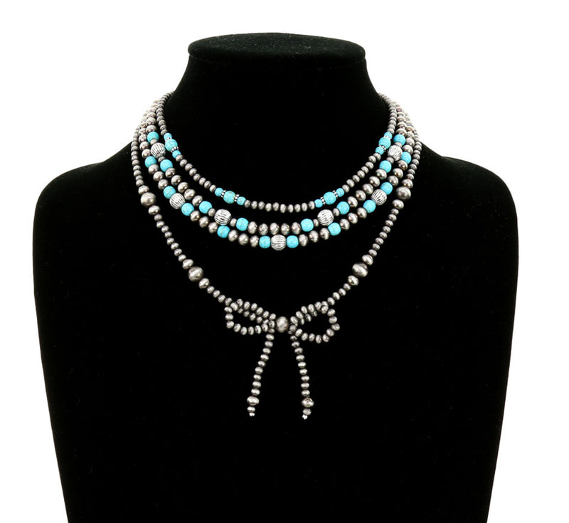 Duvall Silver Bow & Pearl Layered Necklace