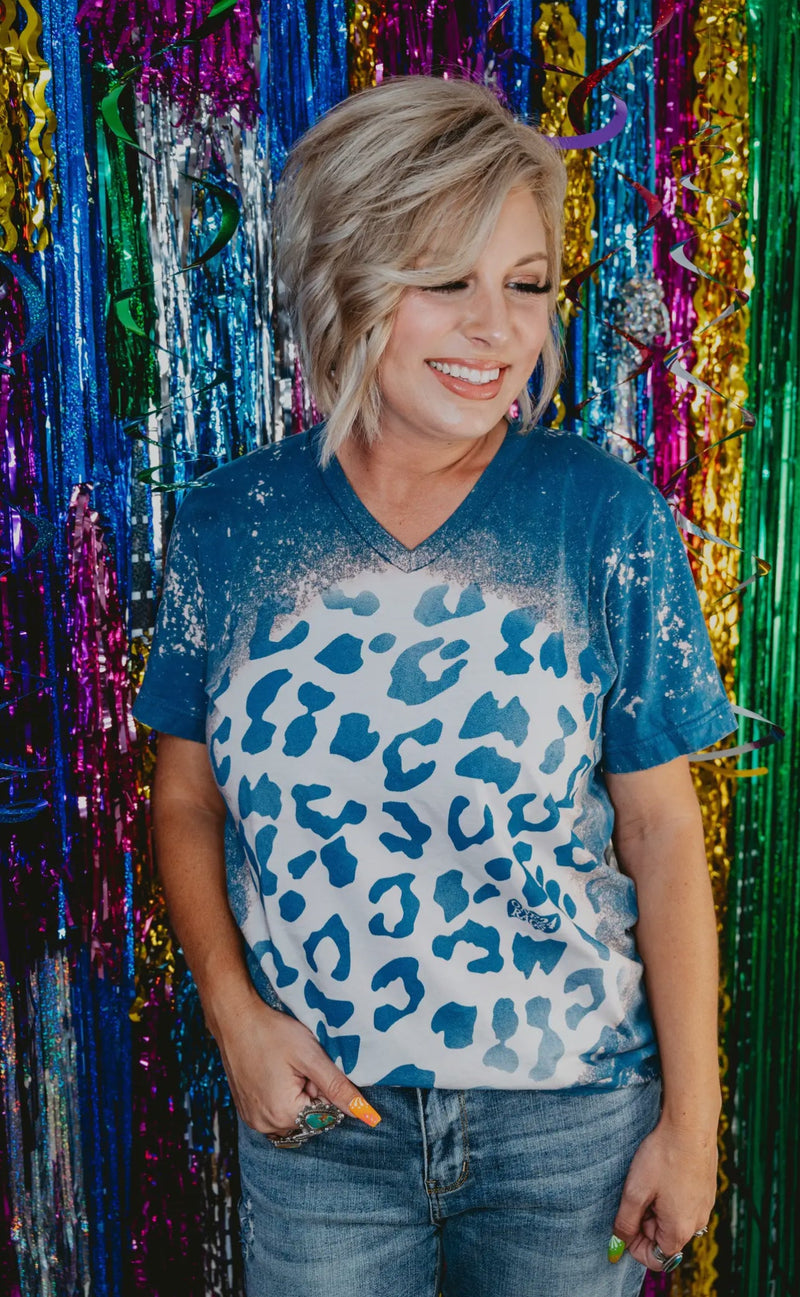 Taylor Teal Leopard Top - Also in Plus Size