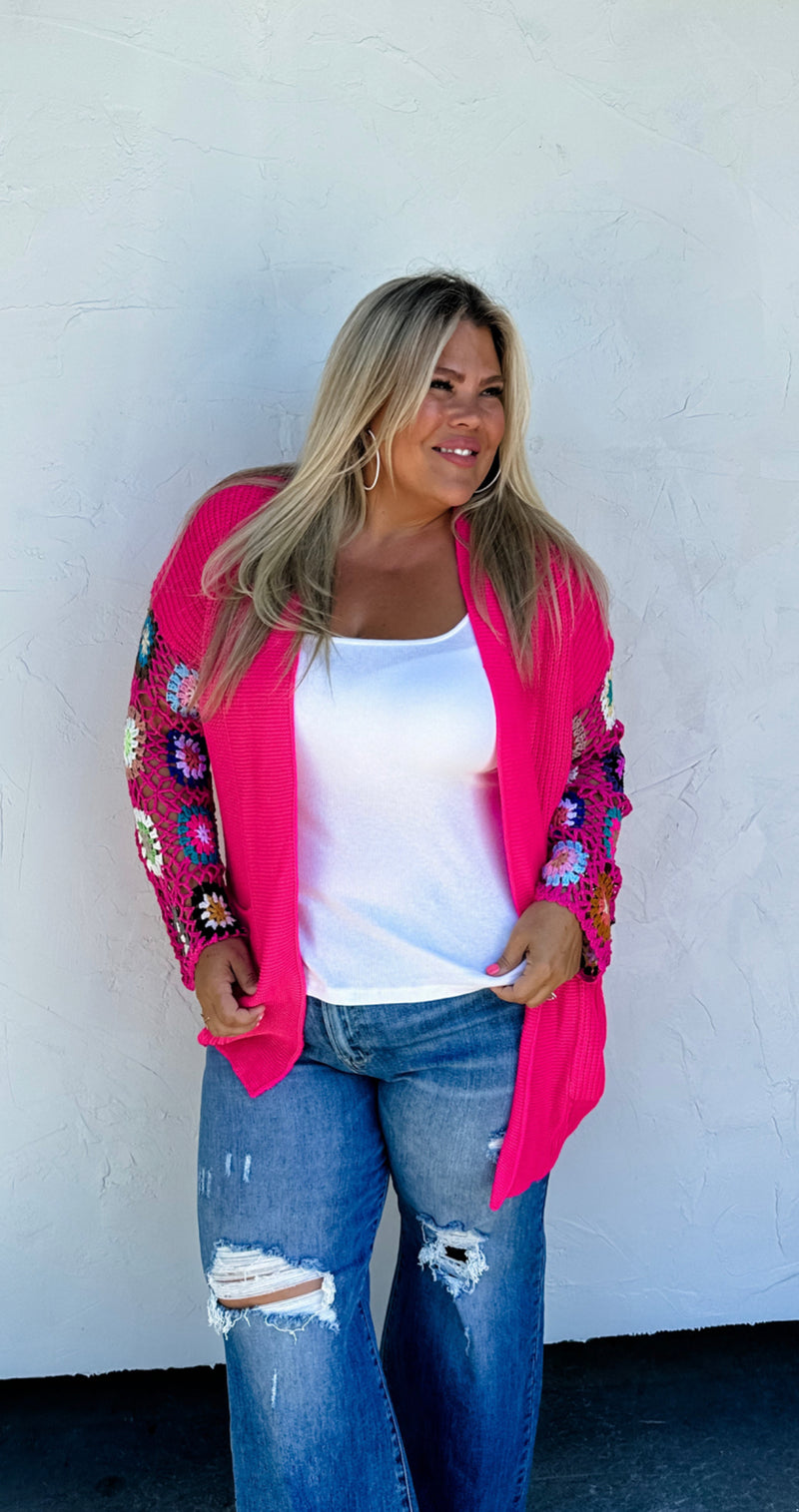 Paducah Pink Crochet Cardigan - Also in Plus Size