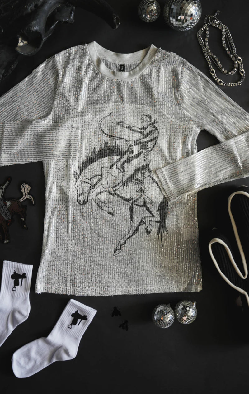 Sequin Saddles Mesh Layering Top