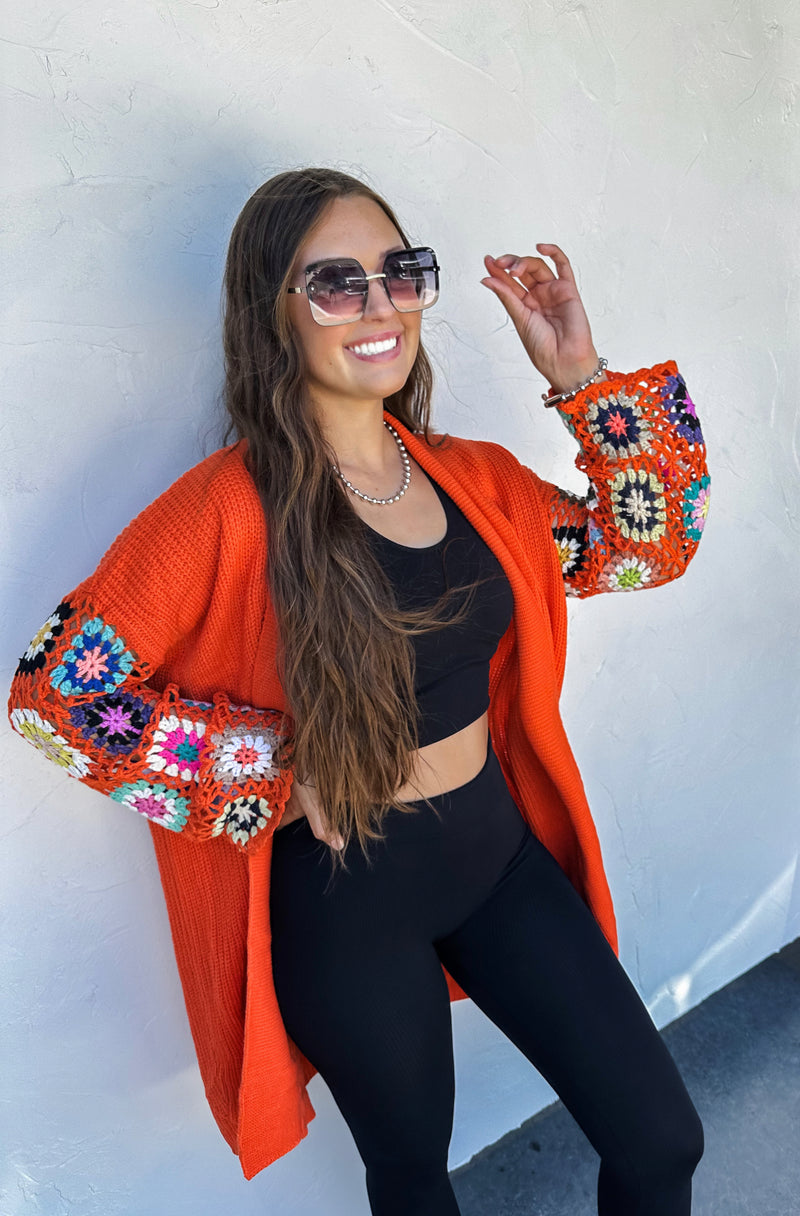 Jace Orange Crochet Cardigan - Also in Plus Size