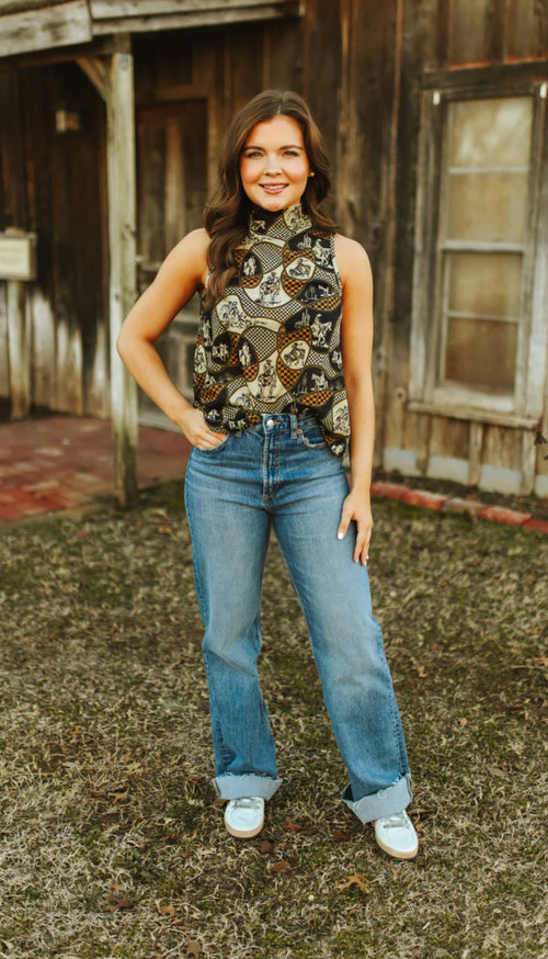 Graham Mock Neck Western Tank Top - Also in Plus Size