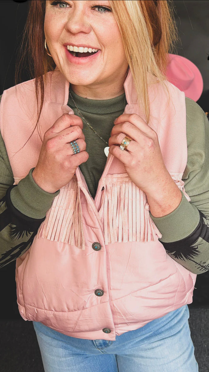 Sweet & Southern Fringe Pink Vest - Also in Plus Size