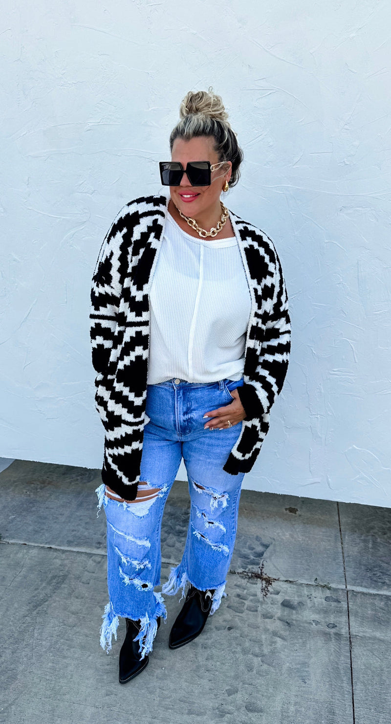 Koe Black Reversible Aztec Cloud Cardigan - Also in Plus Size
