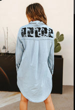 Boot Scootin Embroidered Turquoise Button Denim Top - Also in Plus Size