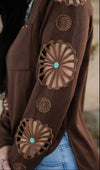 Chocolate Wagon Wheel Concho Turquoise Top - Also in Plus Size
