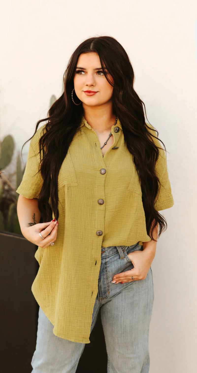 Rodeo Grounds Verde with Concho Buttons Top - Also in Plus Size