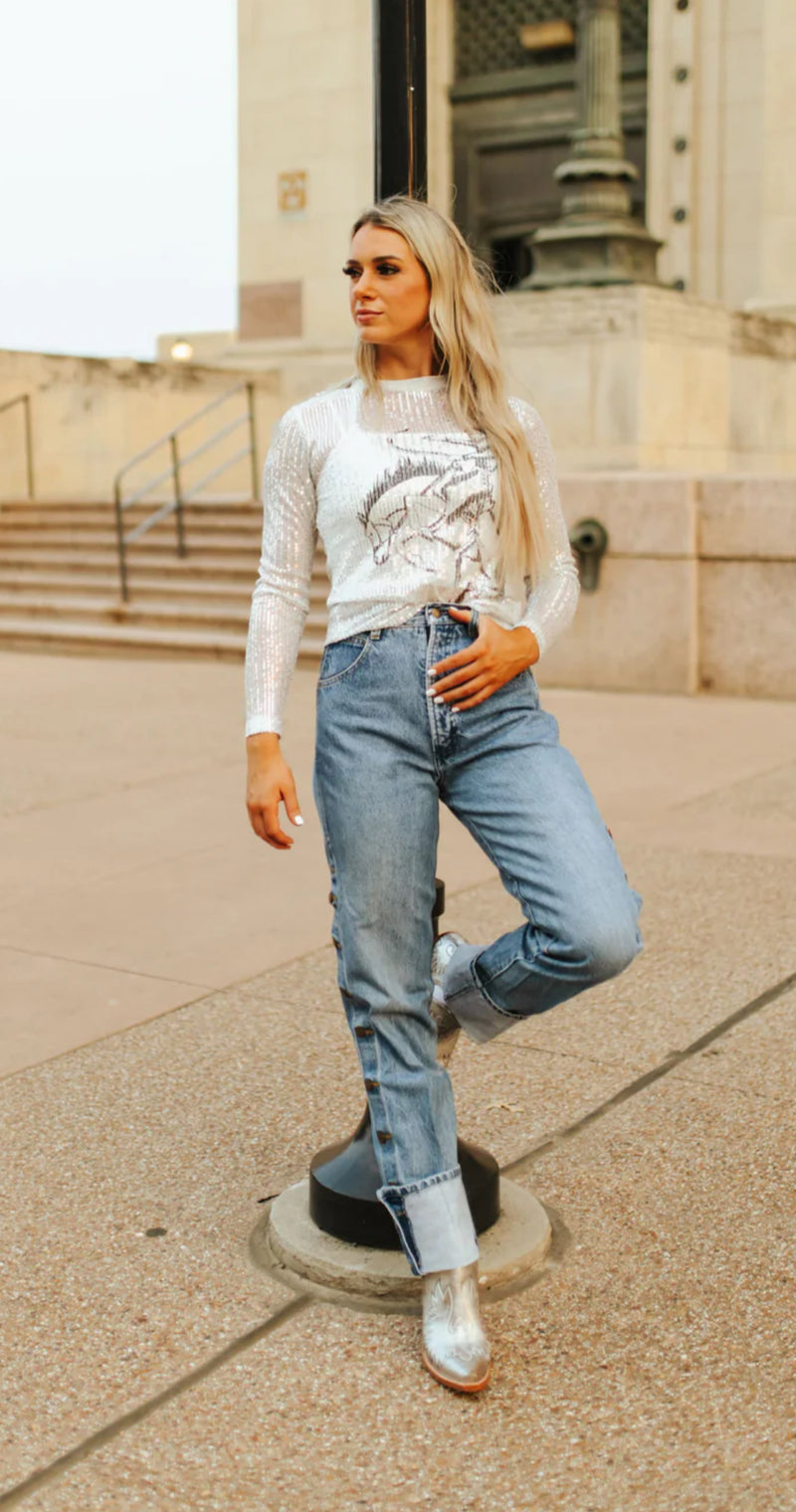 Sequin Saddles Mesh Layering Top