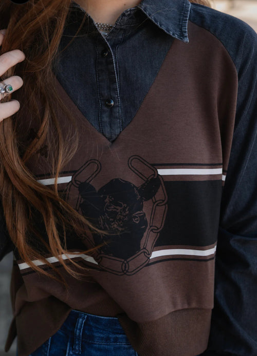 Call em’ Home Collared Denim Pullover Top- Also in Plus Size