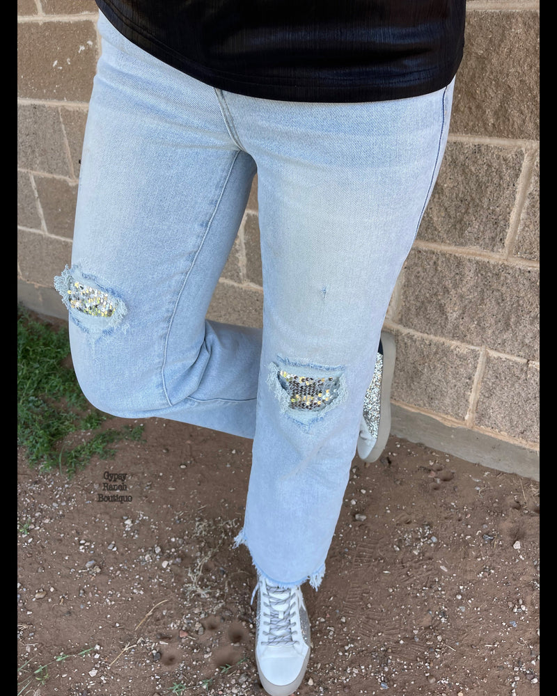 Bexleigh Sequin Patched Jeans