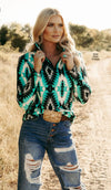Ridge Falls Turquoise Aztec Pullover - Also in Plus Size