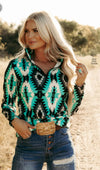 Ridge Falls Turquoise Aztec Pullover - Also in Plus Size