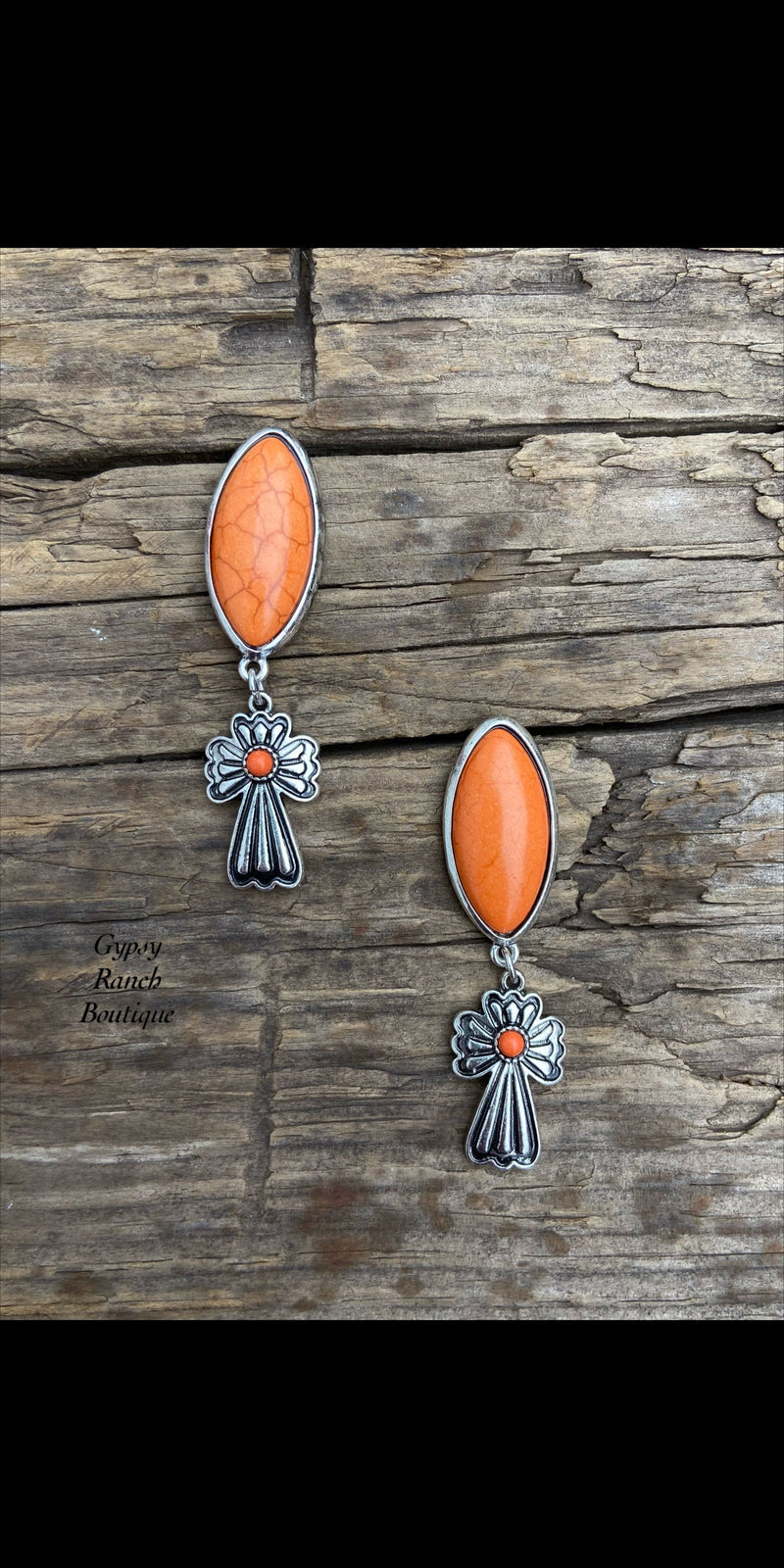 Richmond Stone Orange Cross Earrings