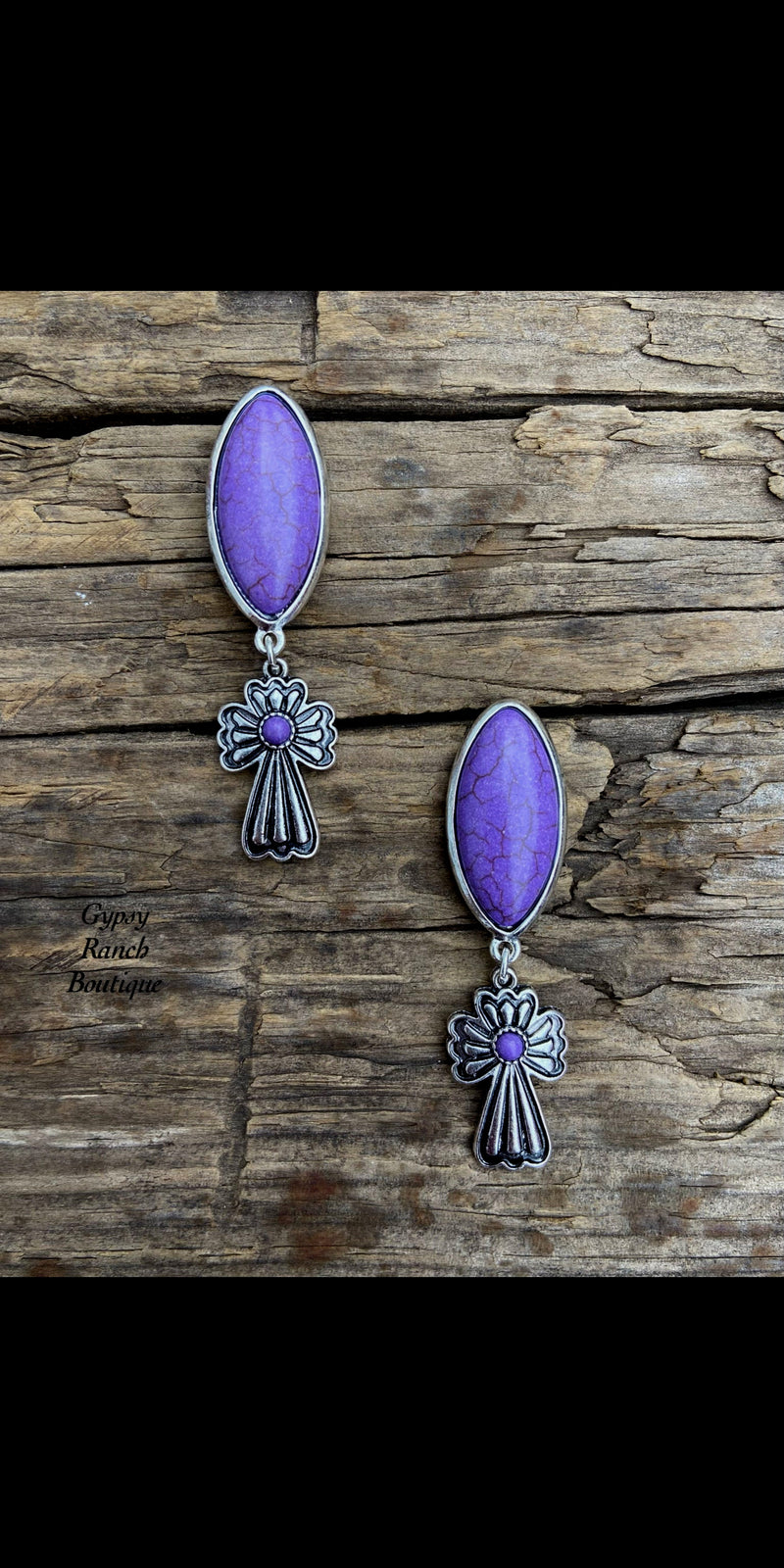 Albany Stone Purple Cross Earrings