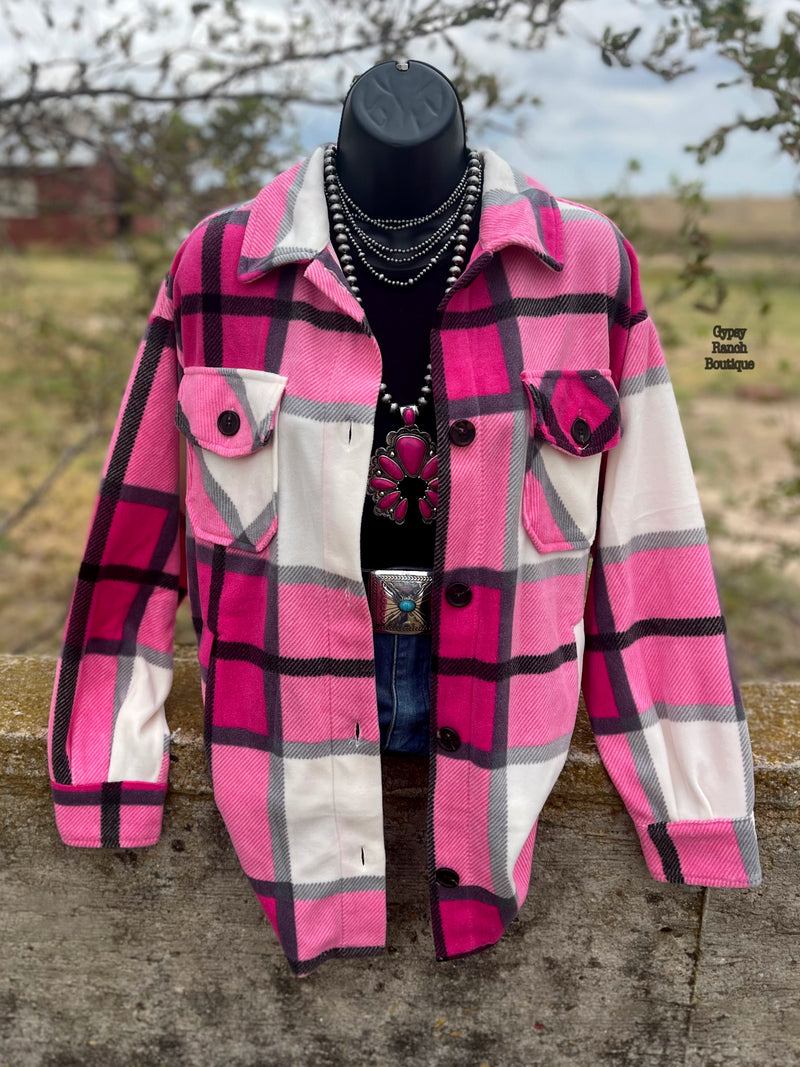 Makin Strides Pink Flannel Button Up Top