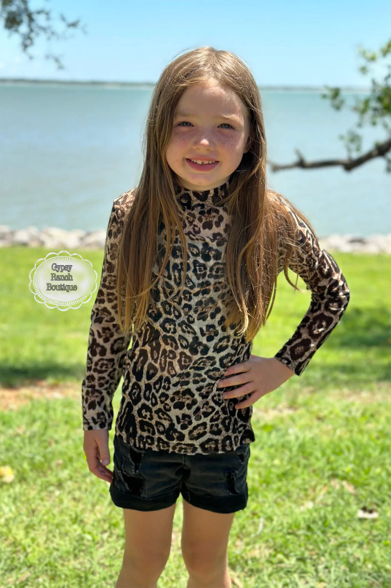 Kids Here for the Party Leopard Mesh Top