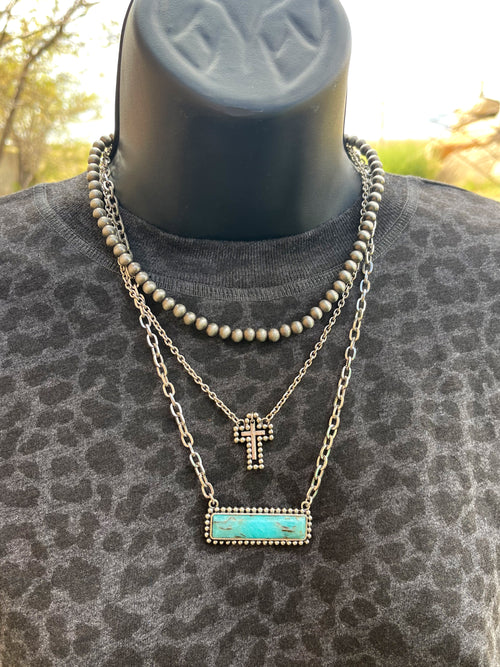Masterson Turquoise Bar Cross Layered Necklace