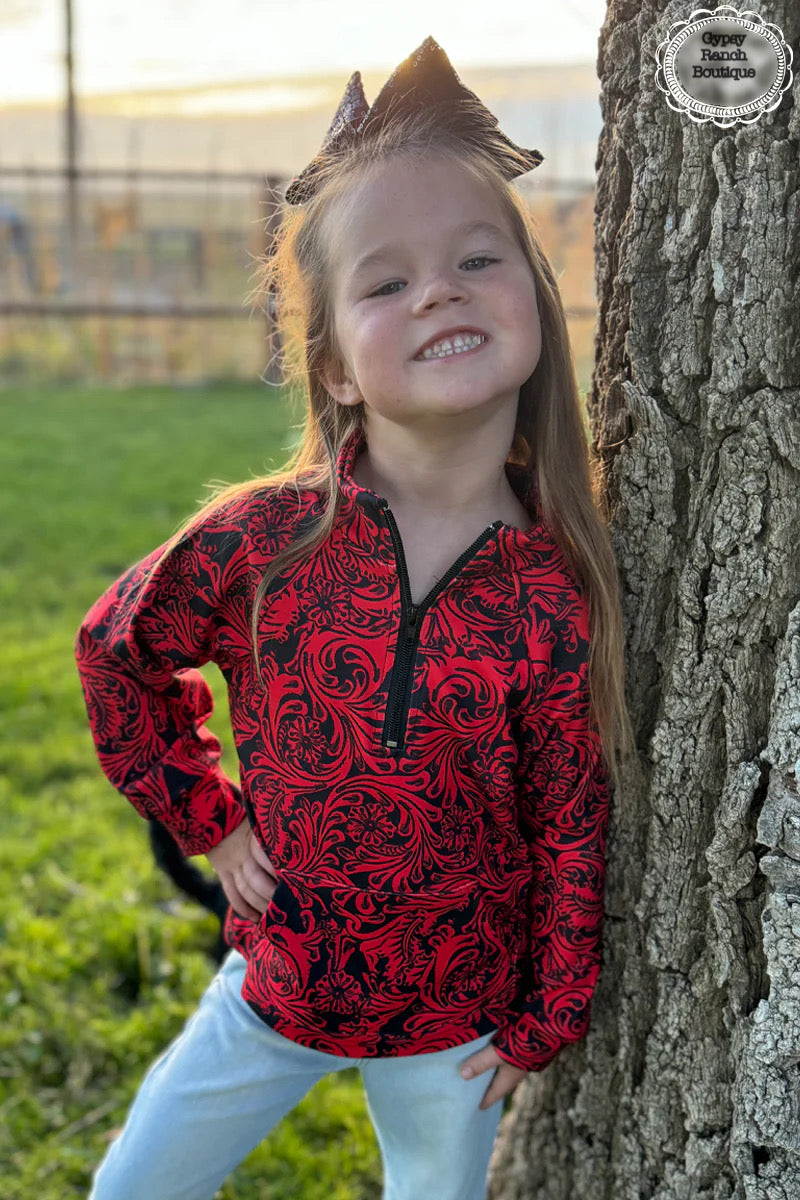 Kids Tailgate Red & Black Tooled Pullover Top