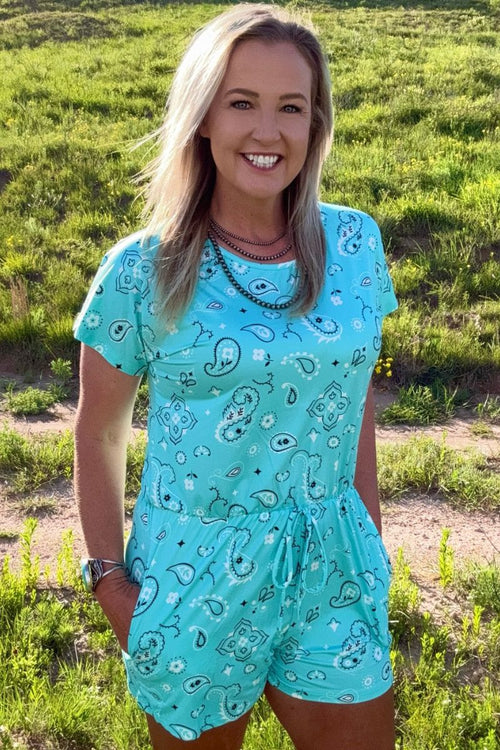 Turquoise Bandana Romper - Also in Plus Size