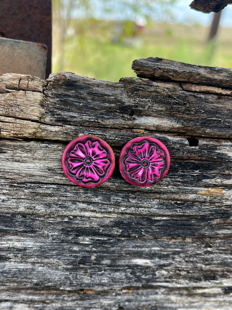 Cheyenne Ranch Pink Leather Stud Earrings