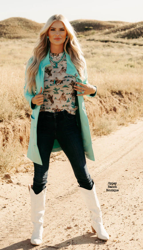 Denali River Turquoise Suede Blazer Jacket - Also in Plus Size