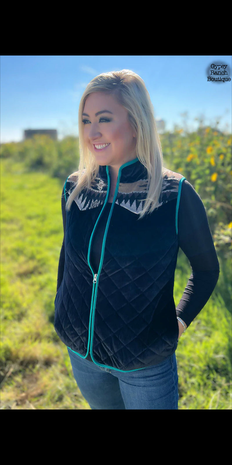 Beduino Black Turquoise Aztec Vest - Also in Plus Size