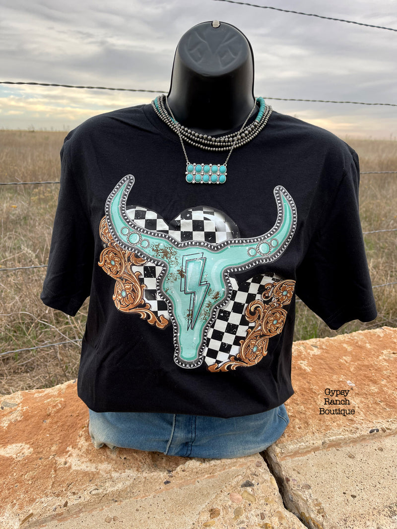 Stampede Steer Checkered Tee - Also in Plus Size