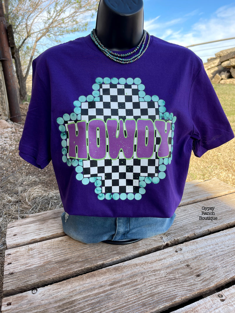 Howdy Checkered on Purple Tee - Also in Plus Size