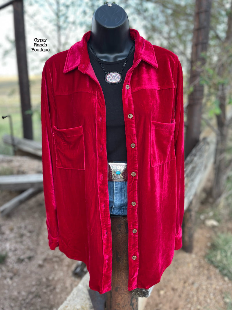 Velvet Storm DEEP RED Button Up Top - Also in Plus Size