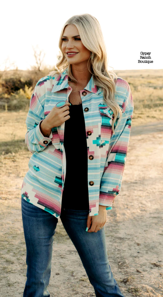 Stratford Aztec Button Up Shacket Top