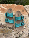 Tinslee Turquoise Tooled Leather Sandals