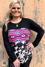 Admire My Fame Cowhide & Aztec Top - Also in Plus Size