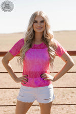 Stevie Hot Pink Boot Stitch Short Sleeve Mesh Layering Top - Also in Plus Size