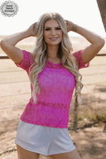 Stevie Hot Pink Boot Stitch Short Sleeve Mesh Layering Top - Also in Plus Size