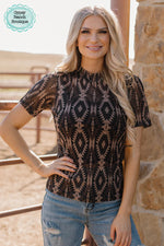 Cordova Aztec Short Sleeve Mesh Layering Top - Also in Plus Size