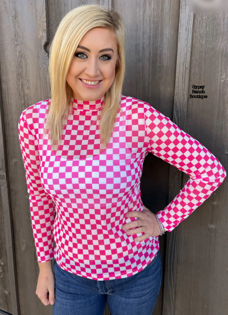 Pink Paloma Checkered Mesh Layering Top - Also in Plus Size