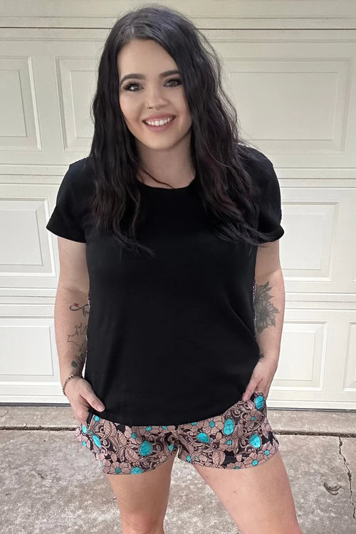 Rendon Tooled Tattoo Turquoise Shorts - Also in Plus Size