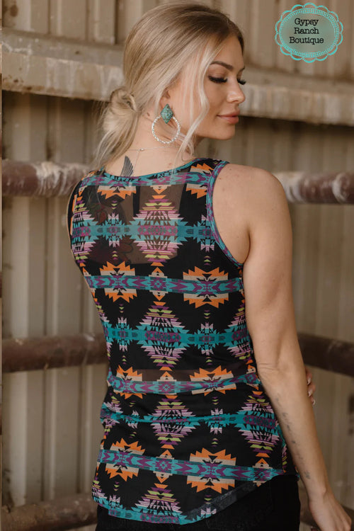 Coyote Canyon Aztec Mesh Tank Top - Also in Plus Size