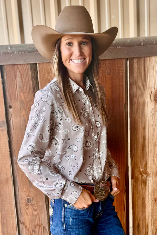Bandana Country Pearl Snap Button Up Top - Also in Plus Size