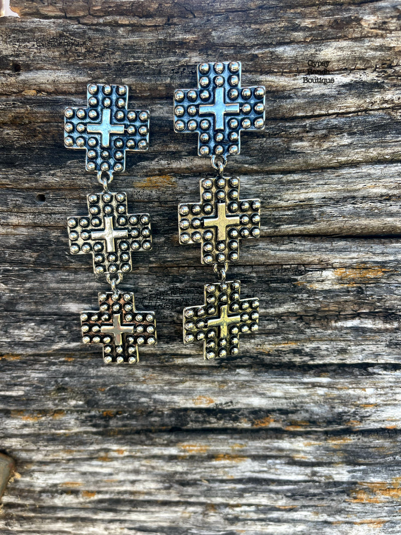 Cross Silver Bubble Earrings