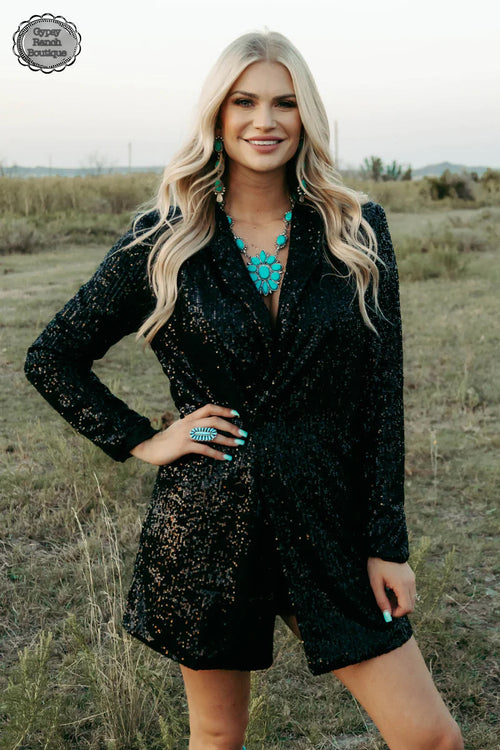 Black Southern Swag Sequin Blazer - Also in Plus Size