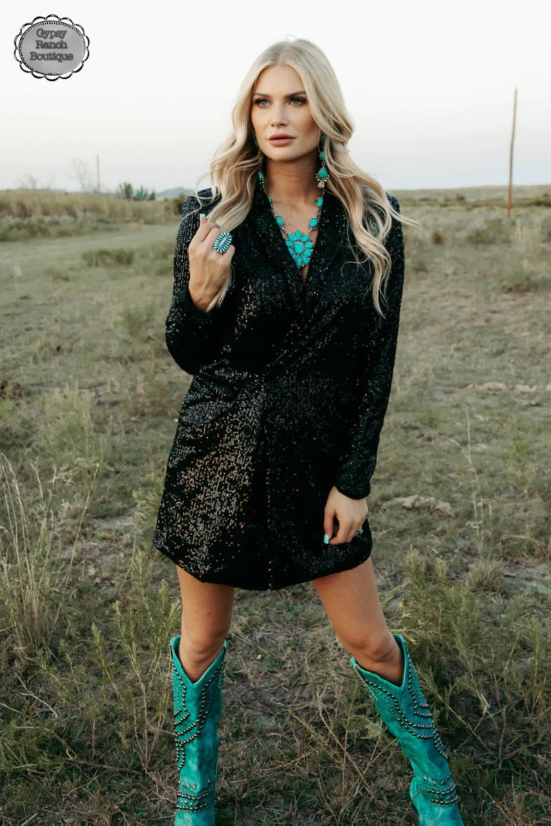Black Southern Swag Sequin Blazer - Also in Plus Size