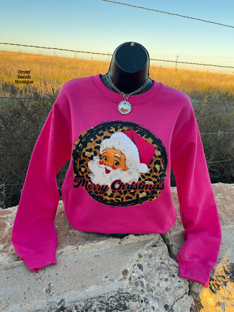 Leopard Santa Merry Christmas Pink Sweatshirt - Also can in Plus Size