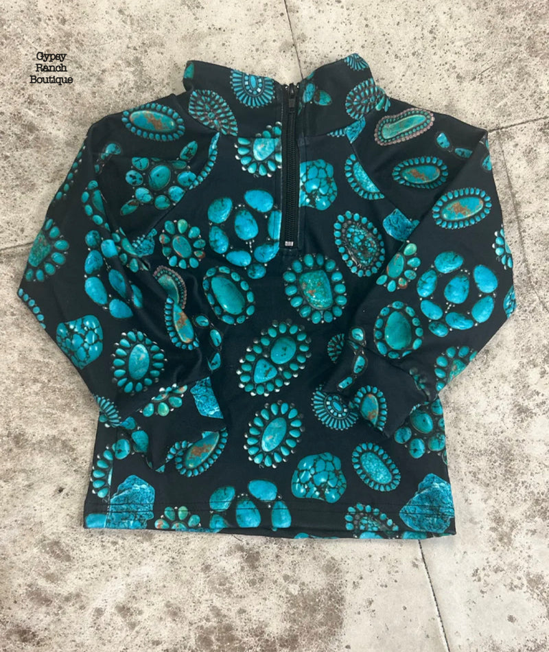 Kids Tejas Turquoise Squash Blossom Pullover Top