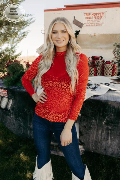 Ruby Red Panther Leopard Mesh Layering Top - Also in Plus Size