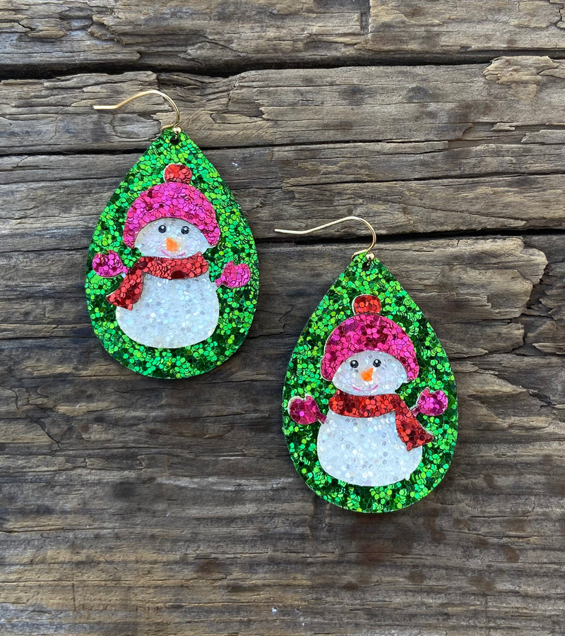 Glitter Snowman Drop Earrings