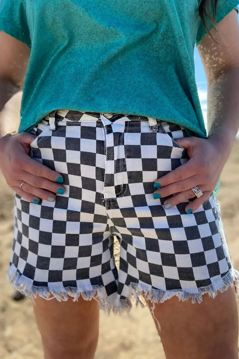 Checkered Kreek Denim Shorts - Also in Plus Size – Gypsy Ranch
