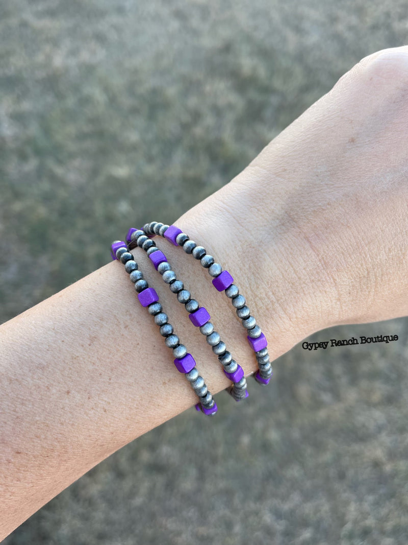 Paisley Purple Navajo Pearl Stretch Bracelet Set
