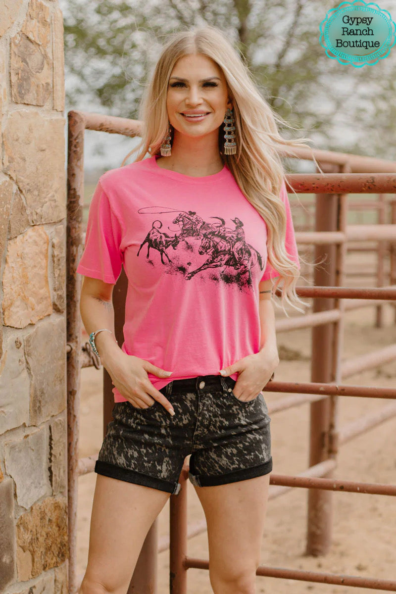 Neon Pink High Call Team Roper Tee - Also in Plus Sizee